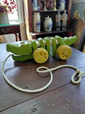 PlanToys Dancing Alligator eco friendly wooden pull toy
